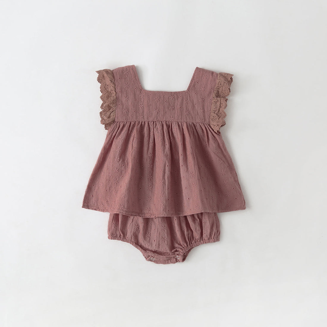 Baby Girl Solid Color Ruffle Design Square Neck Tops Combo Triangle Shorts 1 Pieces Sets-1