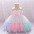 Summer Baby Kids Girls Princess Crew Neck Sleeveless 3D Butterfly Bow Colorful Mesh Dress-3