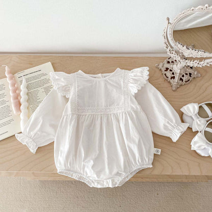 Spring Baby White Embroidery Lace Mesh Princess Onesie Dress For Girls-1