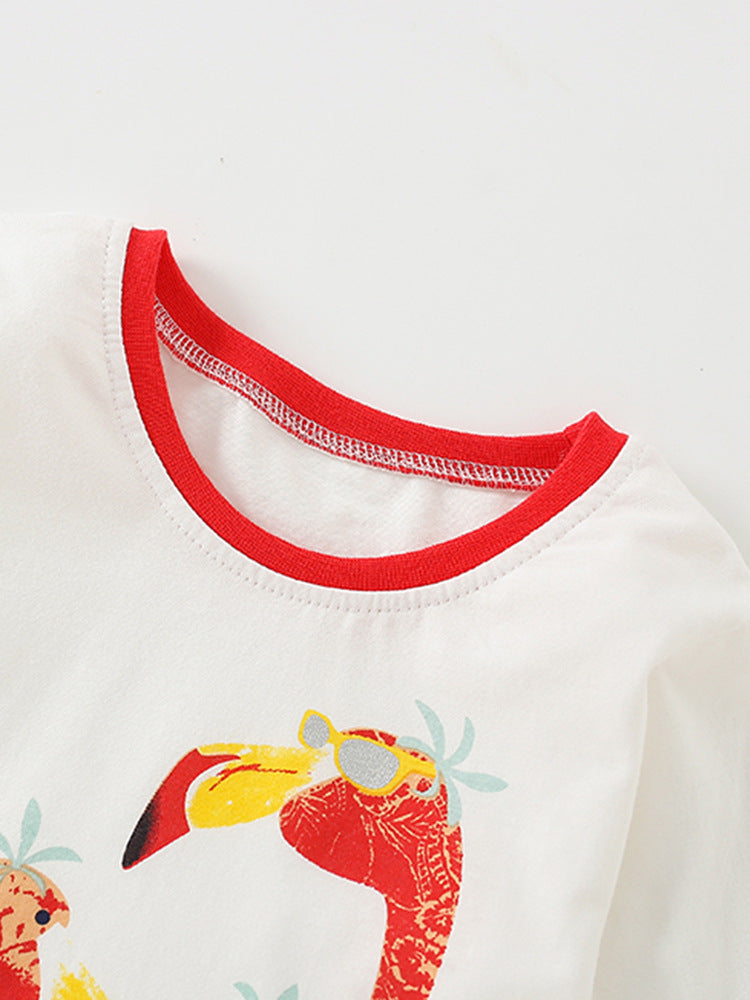 Baby Girl In New Autumn Cartoon Pattern Crewneck Casual Shirts-3