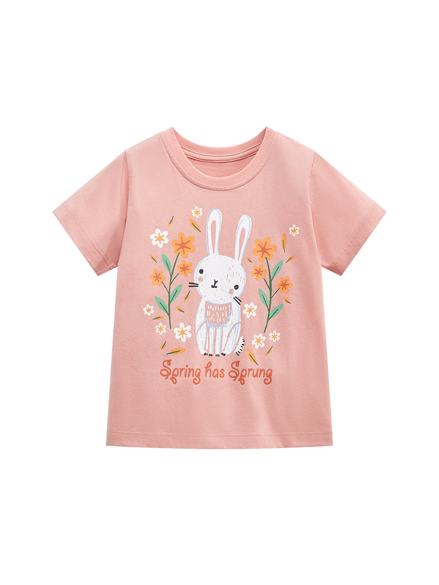 Round Neck Rabbit Cartoon Girls’ T-Shirt In European And American Style For Summer-0