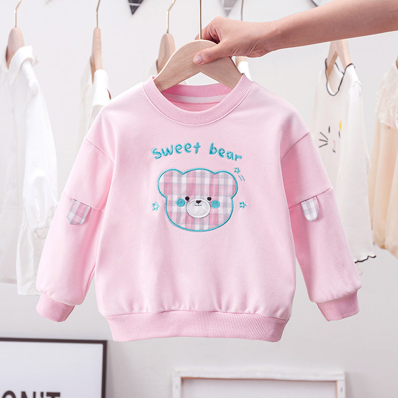 Baby Cartoon Bear Patched Graphic Kids Valentine’ Day Clothes Pullover Hoodies-1