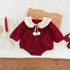 New Arrival Baby Girls Solid Color Long Sleeves Red Ruffle Thick Princess Onesie-0