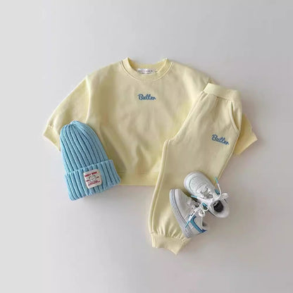 Autumn Baby Kids Unisex Casual Letter Embroidery Pullover And Pants Clothing Set-0