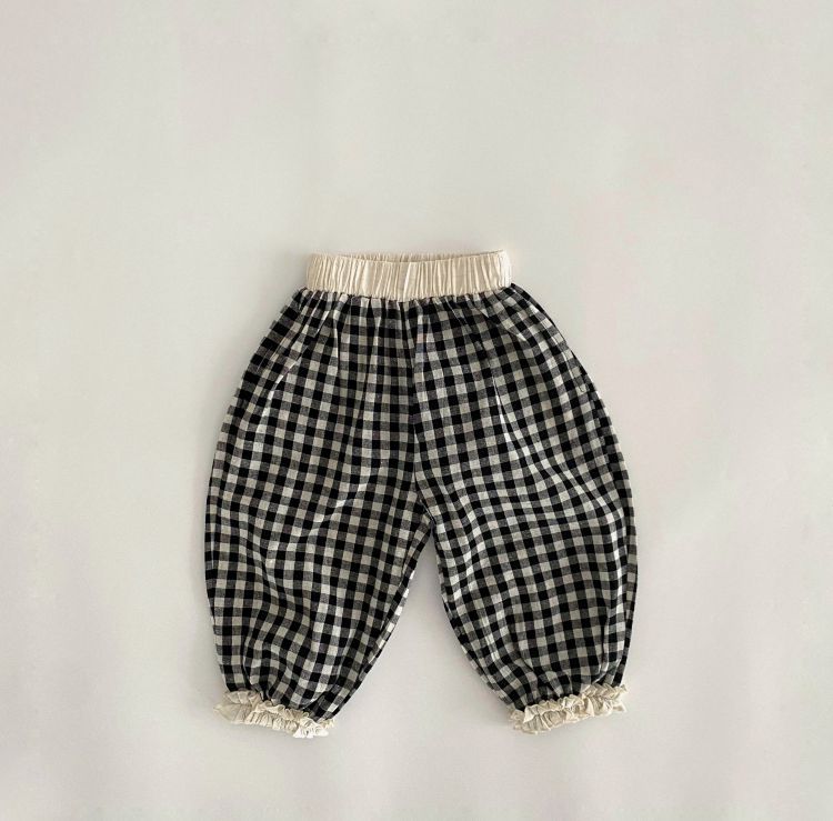 Baby Girl Plaid Patttern Lace Design Long Pants-1