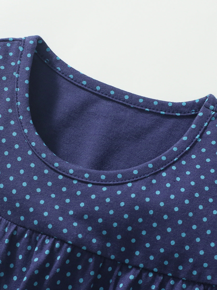 Summer New Design Girls Sleeveless Duck Pattern Blue Dots Dress-2