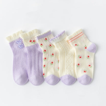 Baby Print Pattern Mesh Soft Cotton Socks 1Bag=5Pairs-0