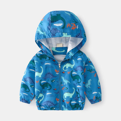 Baby Boy Cartoon Pattern Zipper Front Design Mesh Cloth Jacket Coat-0