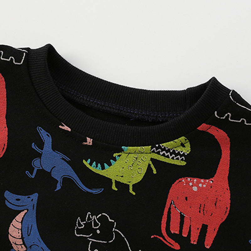 Baby Boy All Over Dinosaur Print Pattern Western Style Hoodie-2