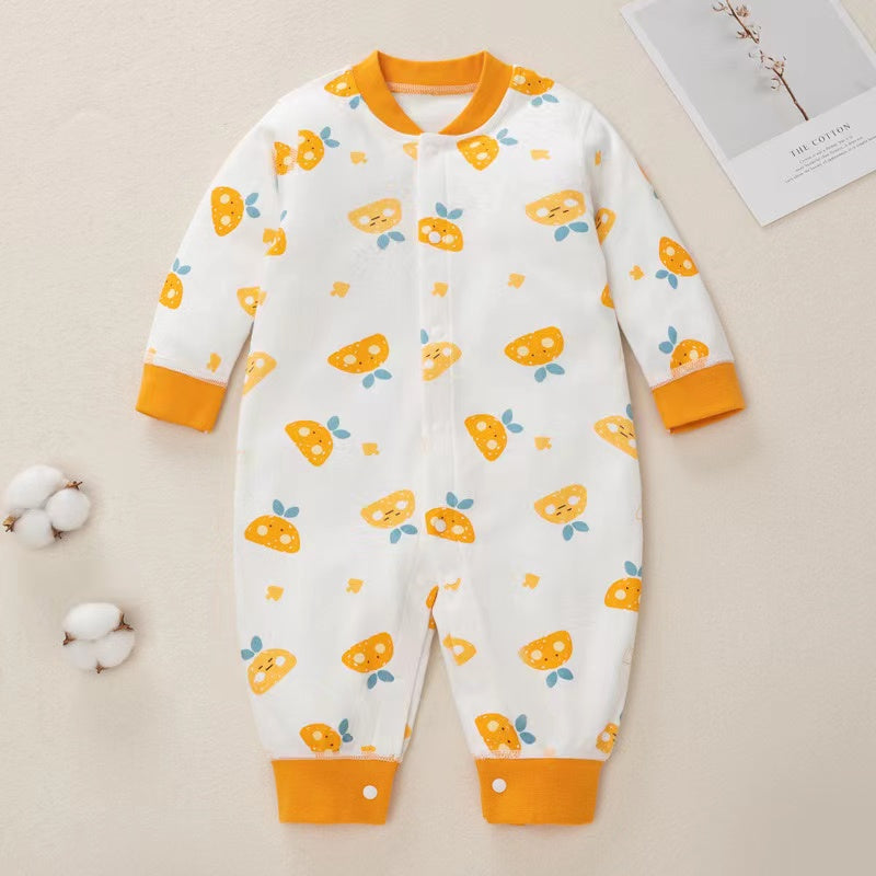 Baby Cartoon Pattern Button Front Design Long Sleeves Cotton Romper-1