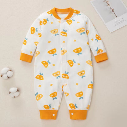 Baby Cartoon Pattern Button Front Design Long Sleeves Cotton Romper-1