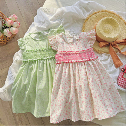 New Arrival Summer Baby Kids Girls Fly Sleeves Floral Print Dress-0