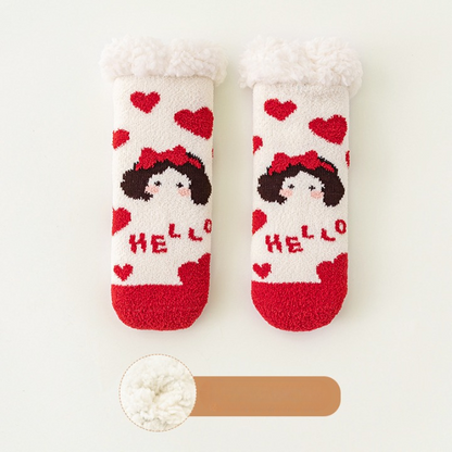 Baby Cartoon Pattern Thickened Lambswool Coral Fleece Socks-3