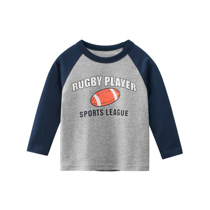 Boys Rugby Player Print Patchwork Shirt-1