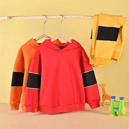 Baby Boy Contrast Tape Design Solid Color Fleece Thickened Hoodies-0