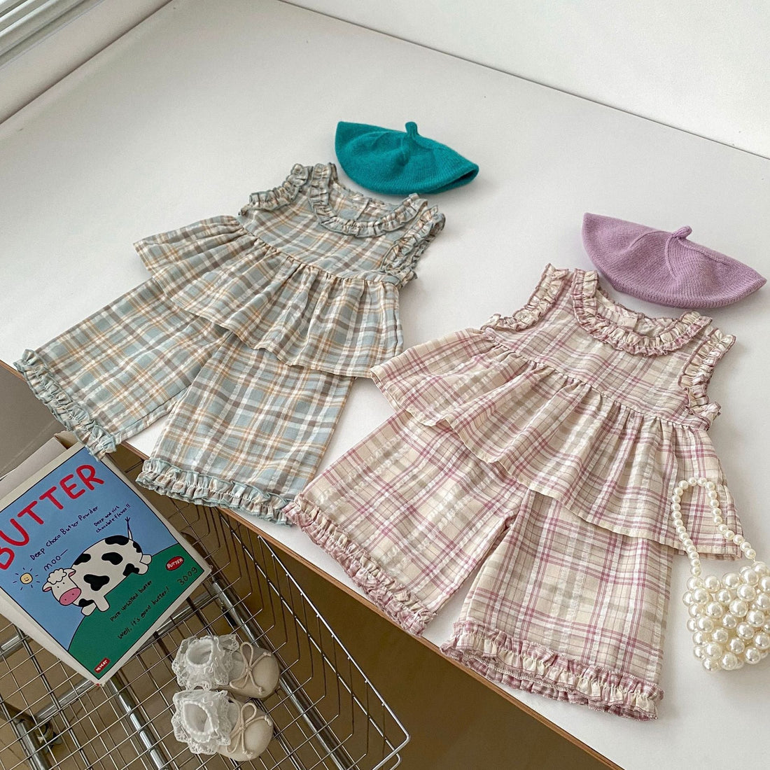 Summer Baby Kids Girls Plaid Sleeveless Vest And Shorts Casual Clothing Set-0