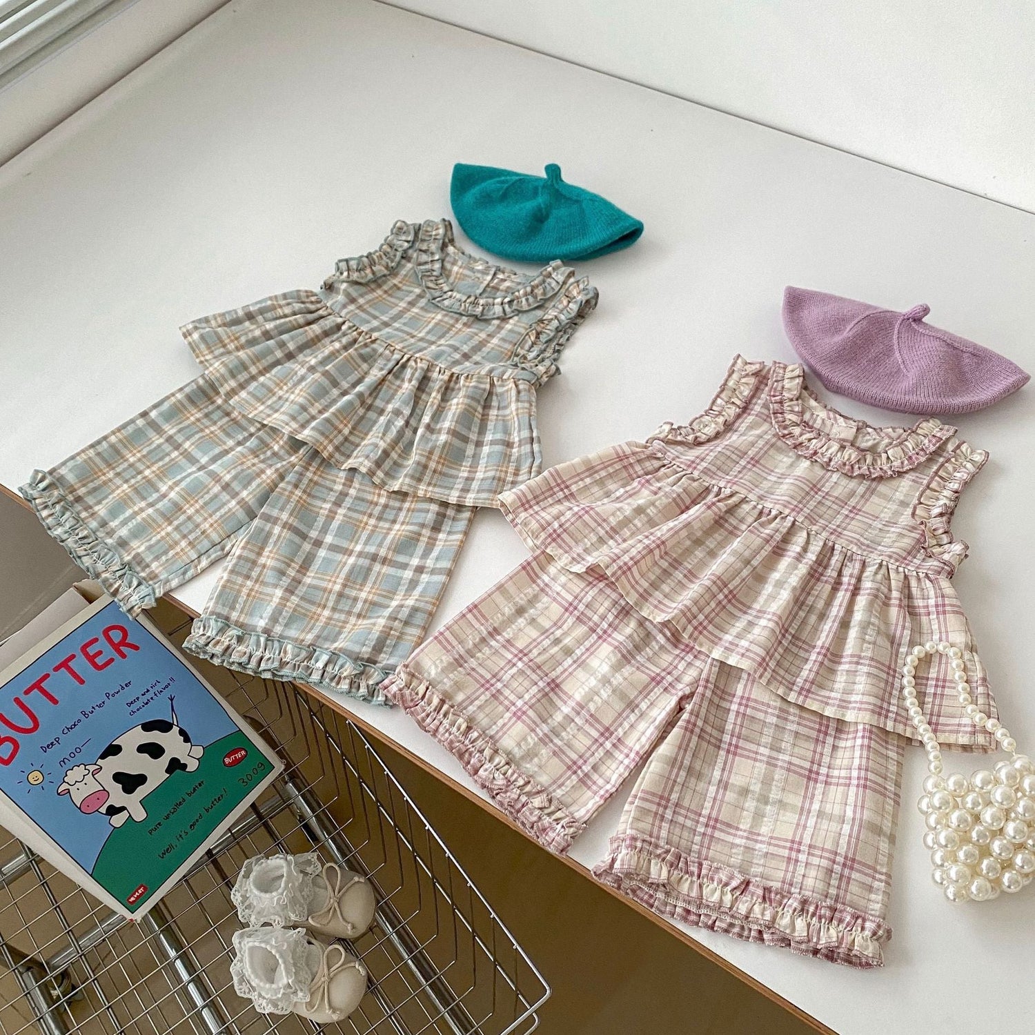 Summer Baby Kids Girls Plaid Sleeveless Vest And Shorts Casual Clothing Set-0