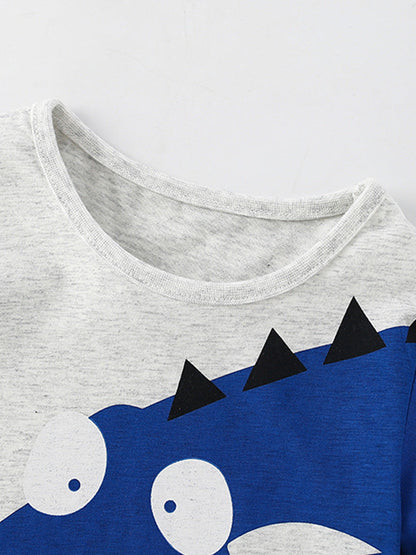 Boys’ Cartoon Dinosaur Design Short Sleeves T-Shirt In European And American Style For Summer-1