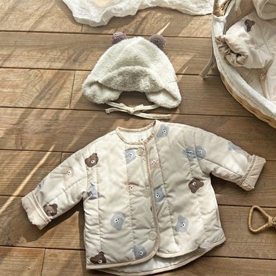 Baby Bear Print Pattern Quilted Warm Coat &amp; Jumpsuit-1