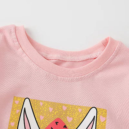 Baby Girl Cute Bunny Print Pattern Fashion Pullover Long Sleeve Hoodies-1