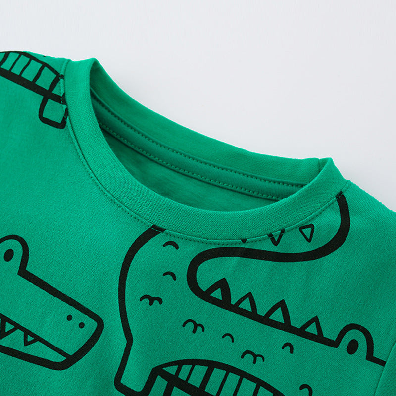 Summer Baby Kids Boys Crocodile Animals Cartoon Print T-Shirt And Black Shorts Clothing Set-1