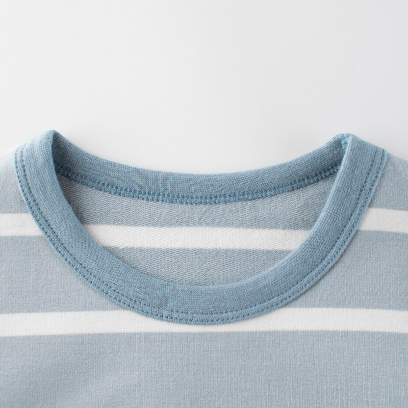 Baby Blue Striped Pattern Long Sleeve Soft Cotton Shirt-1