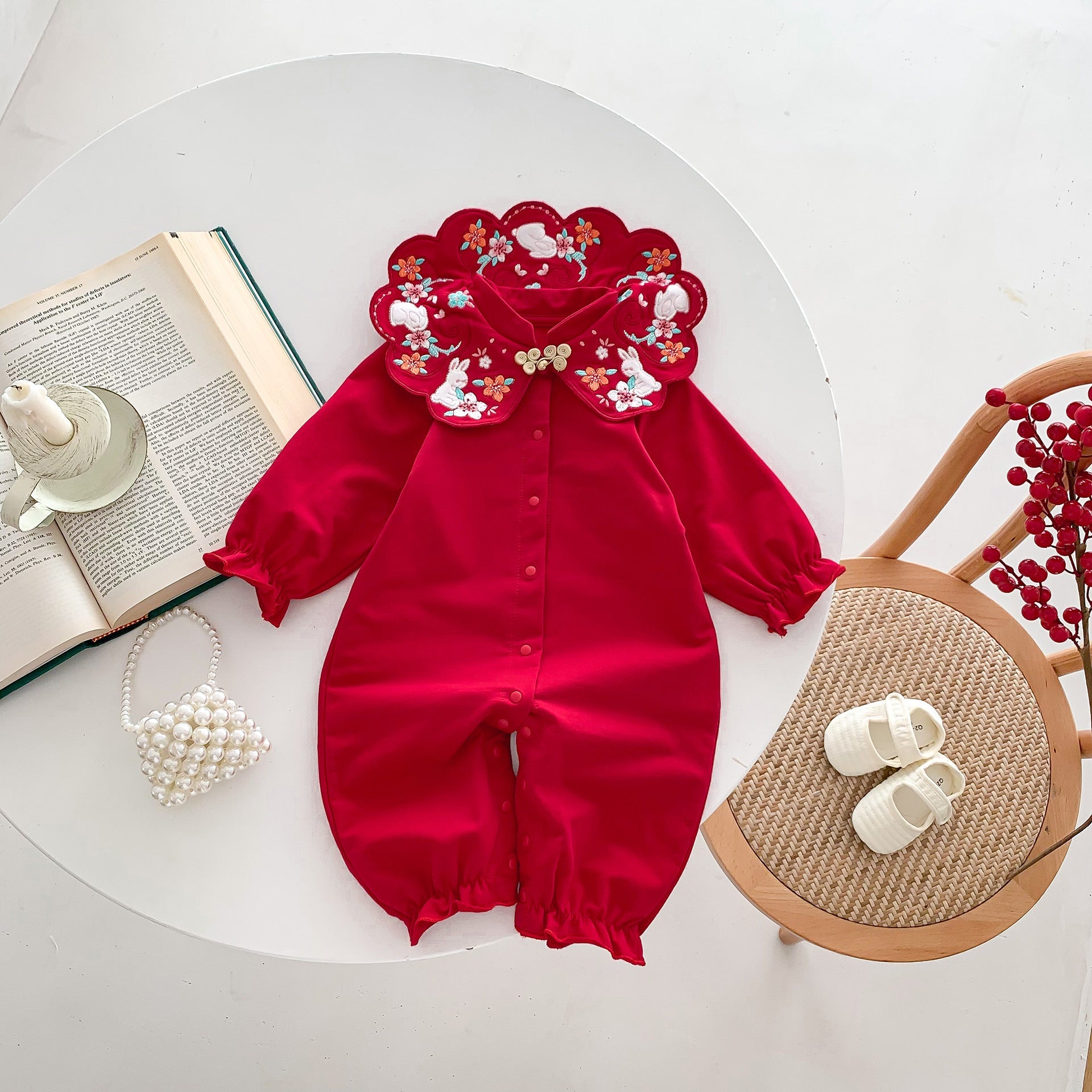 Chinese Style Red Festival Romper In Autumn-0