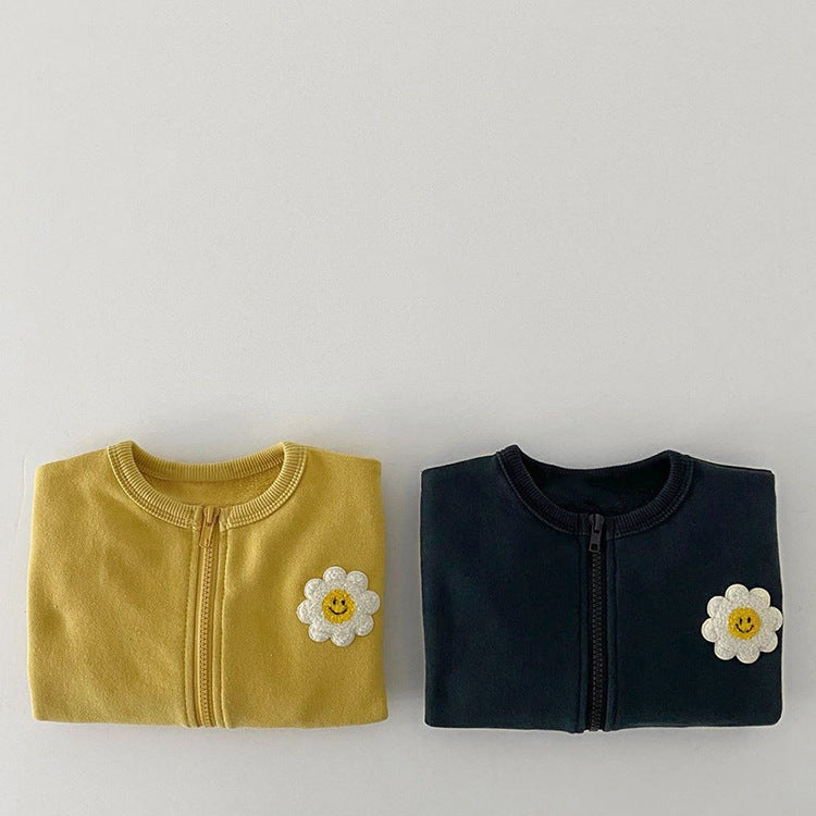 Baby Girl Little Sunflower Patches Pattern Zipper Front Design Cotton Coat-3