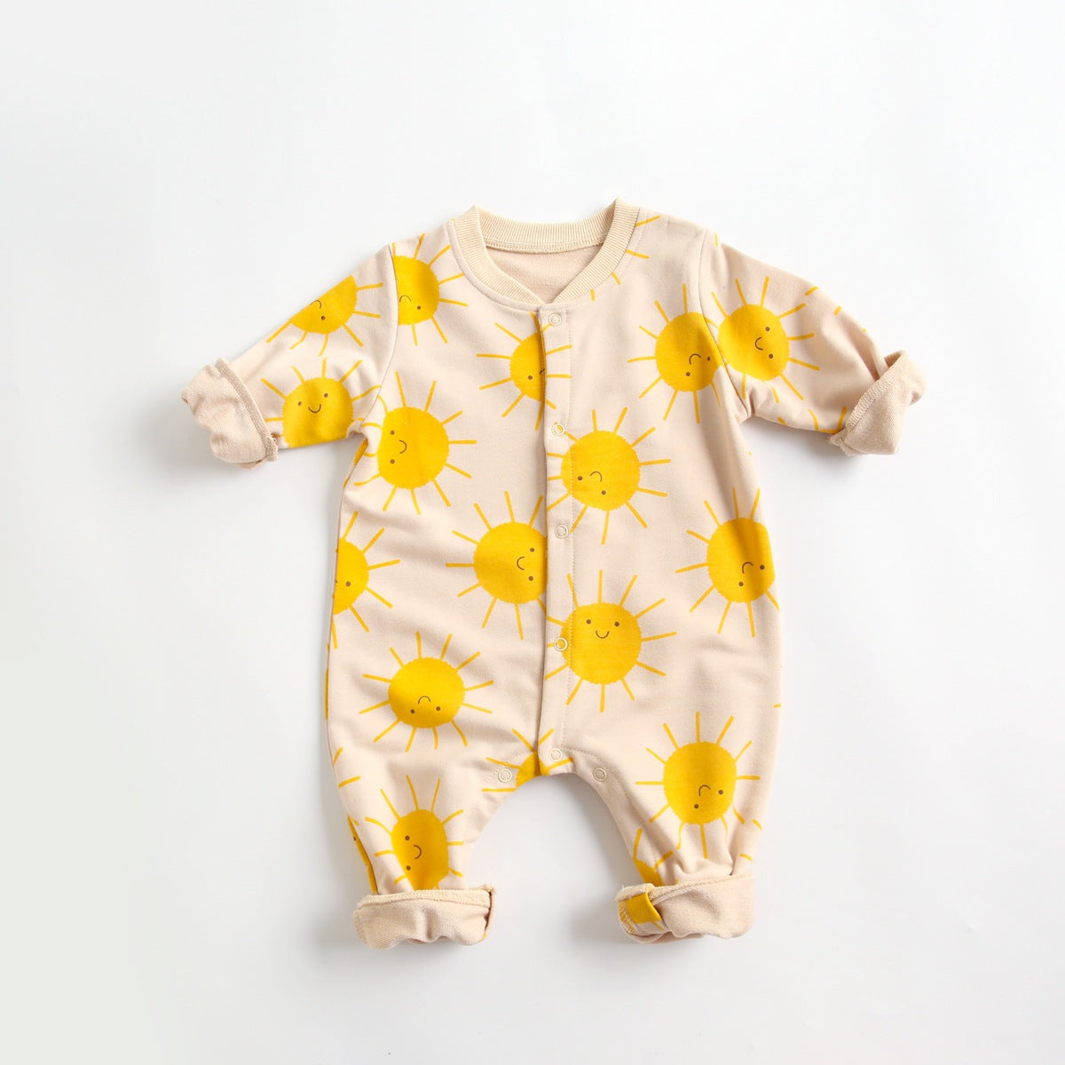 Baby Cartoon Sun Pattern Snap Button Long Sleeved Romper In Spring &amp; Autumn-1