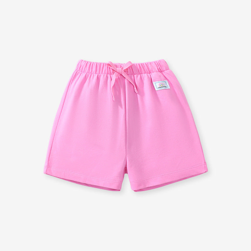 Girls Solid Color Soft Casual Style Rainbow Logo Shorts-1