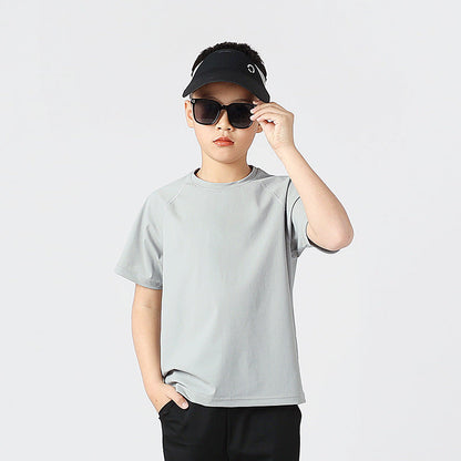 Boys And Girls Solid Color Elastic Quick Dry Sportswear T-Shirt In European And American Style-1