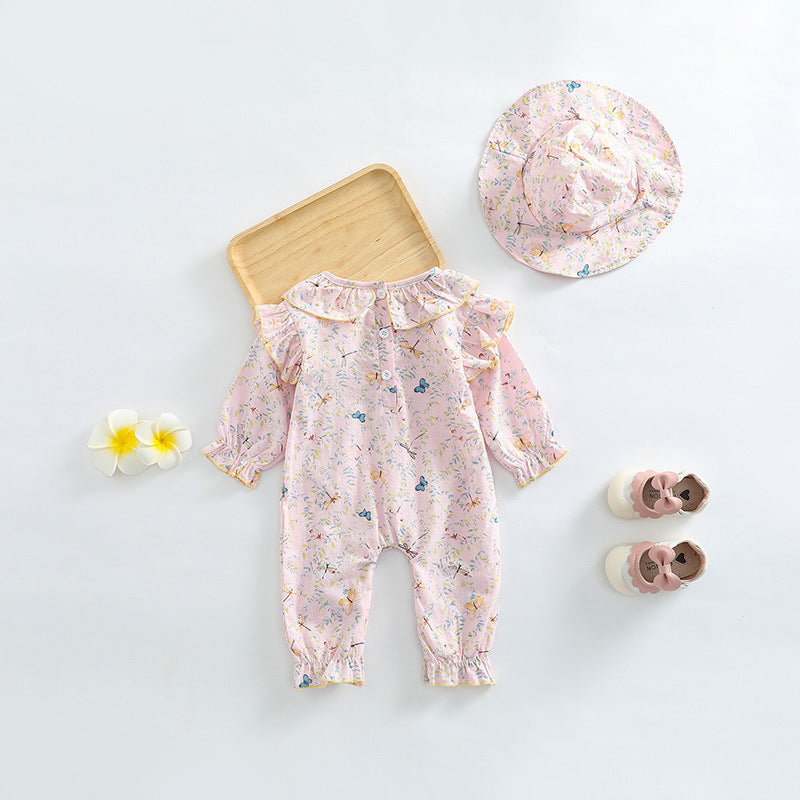 Baby Girl Butterfly Pattern Ruffle Collar Cute Jumpsuit-1