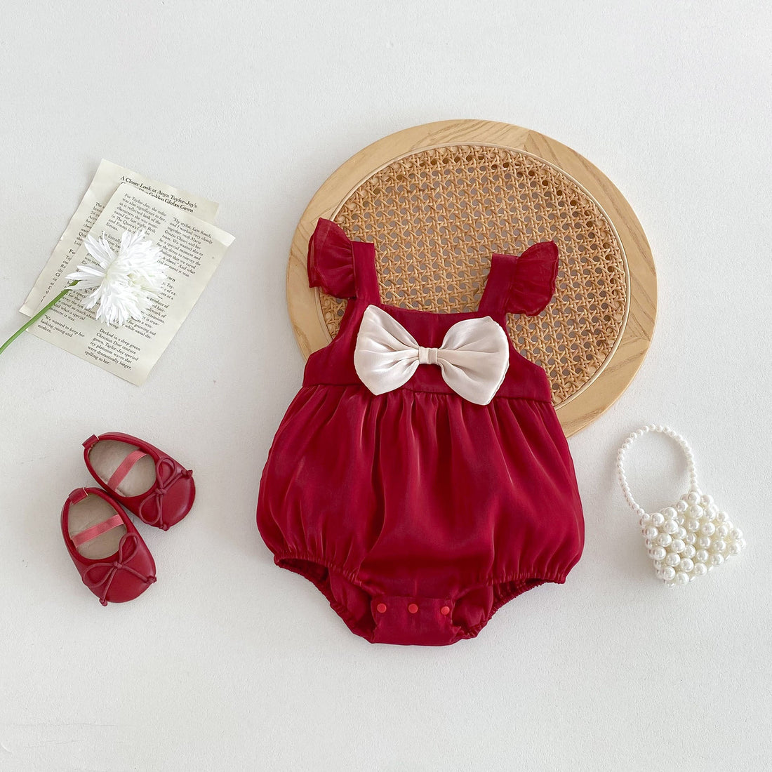 New Design Summer Baby Kids Girls Red Sleeveless Big Bow Strap Onesies-0