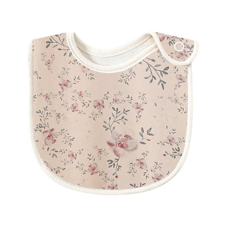 Baby Floral Print Covered Button Design Water Absorbing Bibs-1