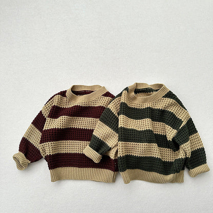 Baby Unisex Kids Vintage Striped Crew Neck Long Sleeve Pullover Sweater-1