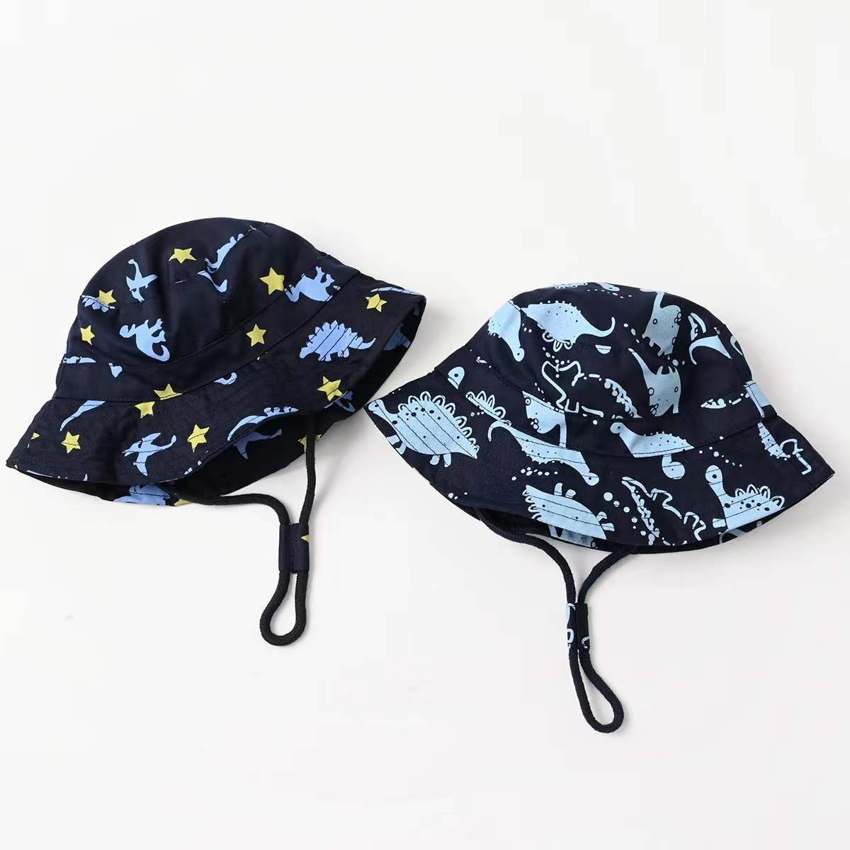 Baby Boy Cartoon Dinosaur Print Pattern Large Brim Bowl Hats Bucket Hats-1