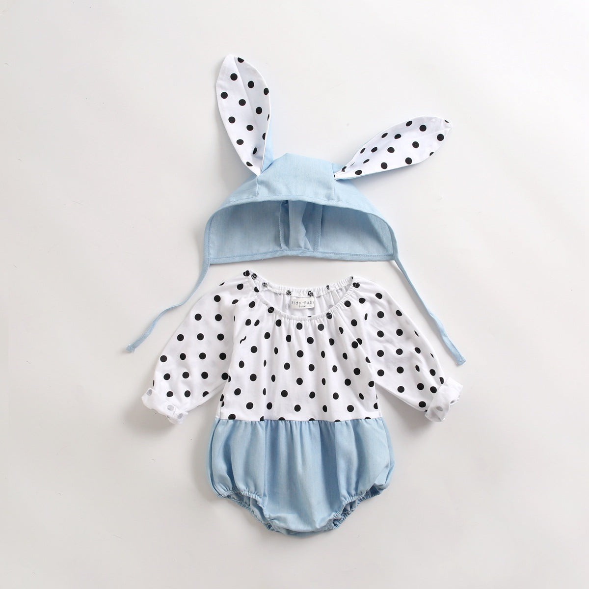 Baby Girl Polka Dot Graphic Long Sleeved Cute Bodysuit &amp; Hats-1