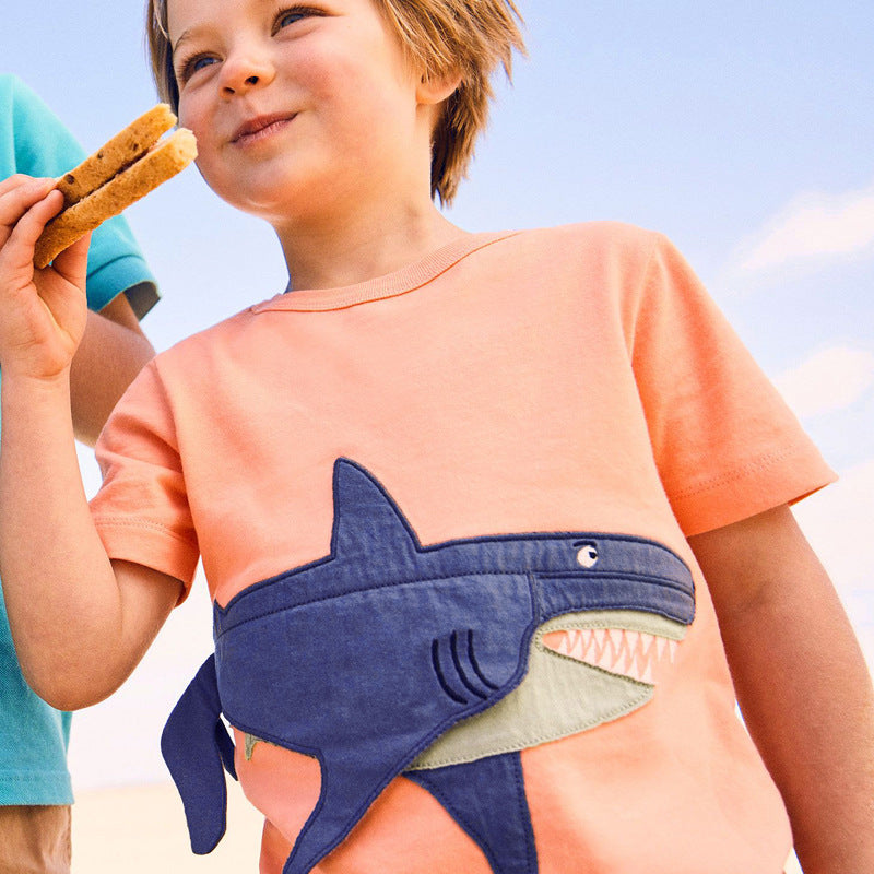 Big Shark Pattern Boys’ T-Shirt In European And American Style For Summer-2