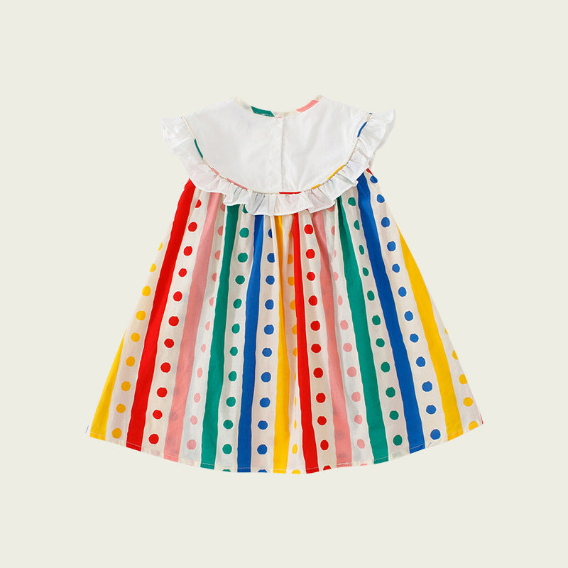 New Arrival Summer Baby Kids Girls Sleeveless Striped Polka Dots Dress-2