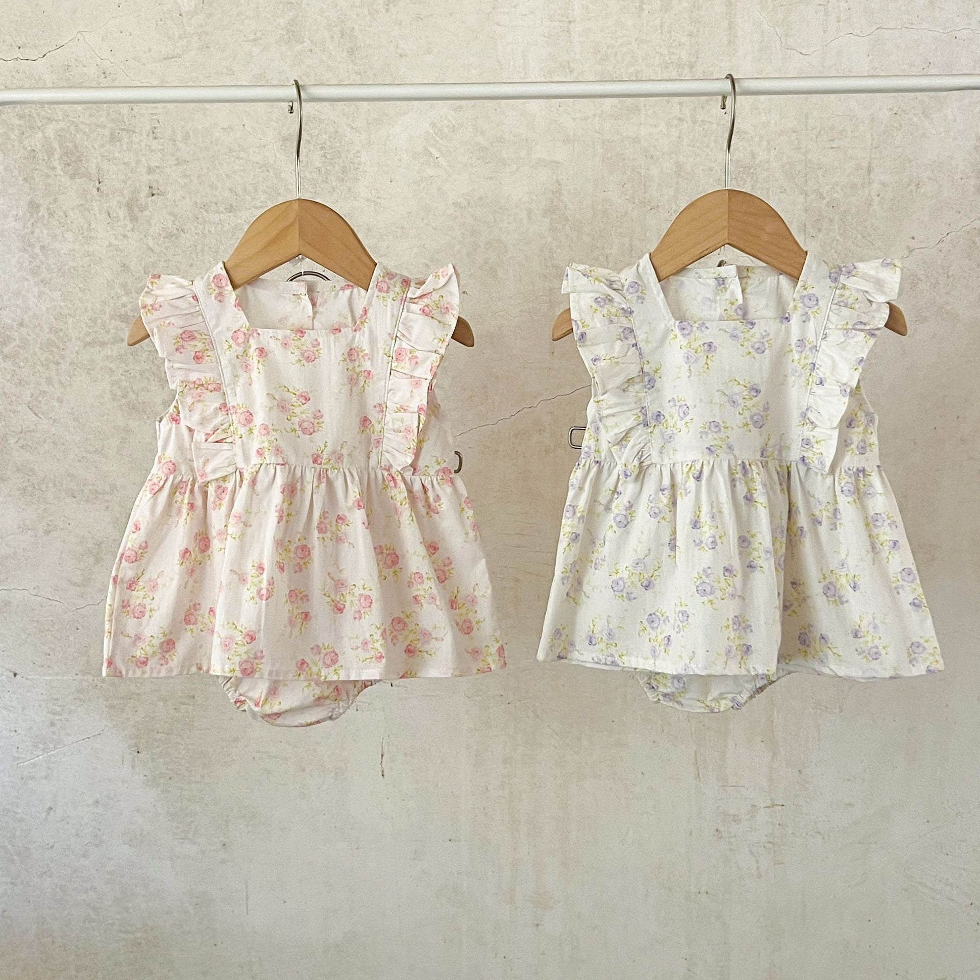 Summer New Arrival Baby Girls Plain Floral Sleeveless Square Neck Onesies-3