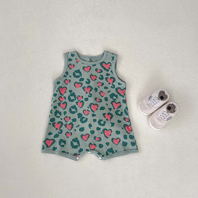 Summer New Arrival Baby Unisex Sleeveless Cute Dinosaur Design Heart Pattern Onesie-0