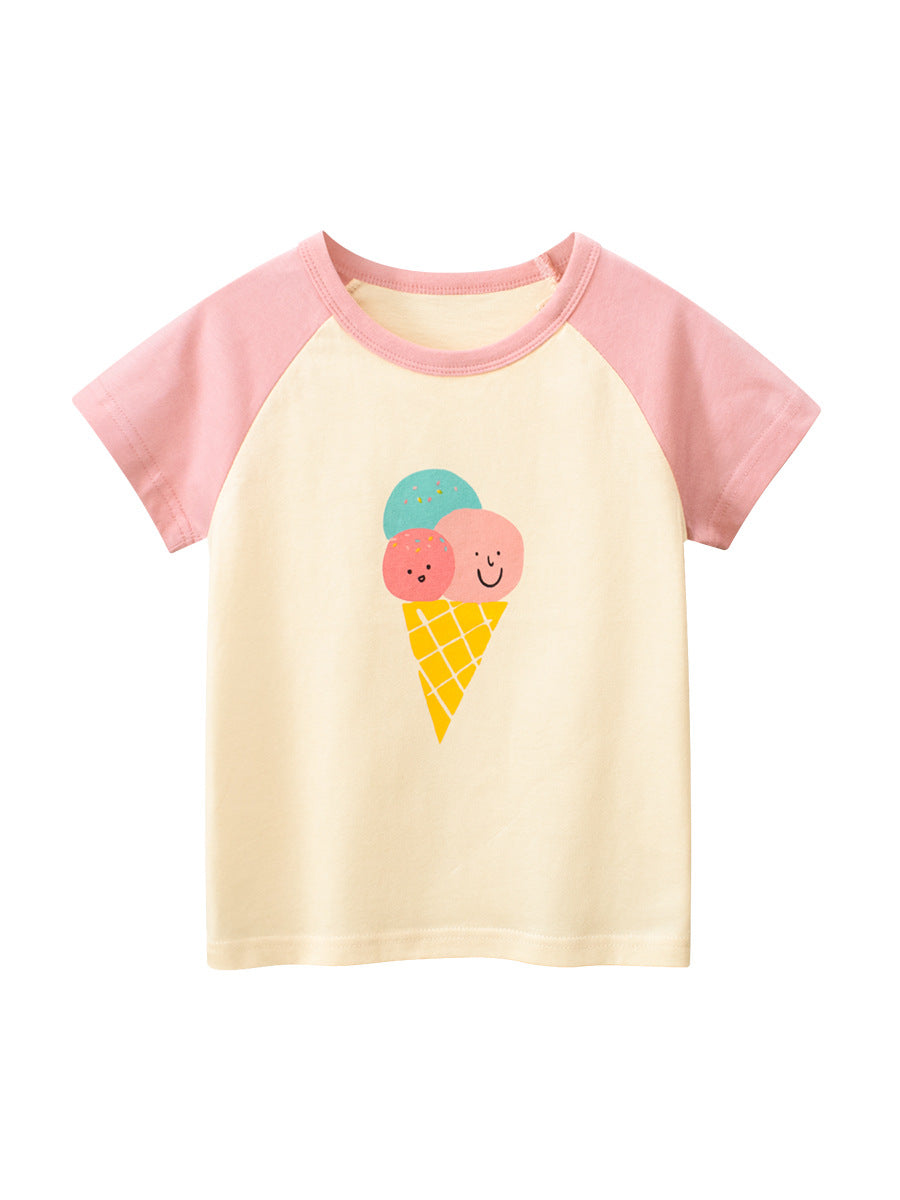 Ice-Cream Cartoon Print Girls’ T-Shirt In European And American Style For Summer-1