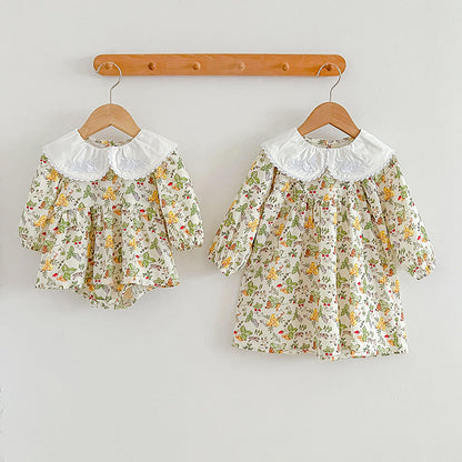 Autumn Doll Neck Long Sleeve Sweet Style Dress Onesies-1