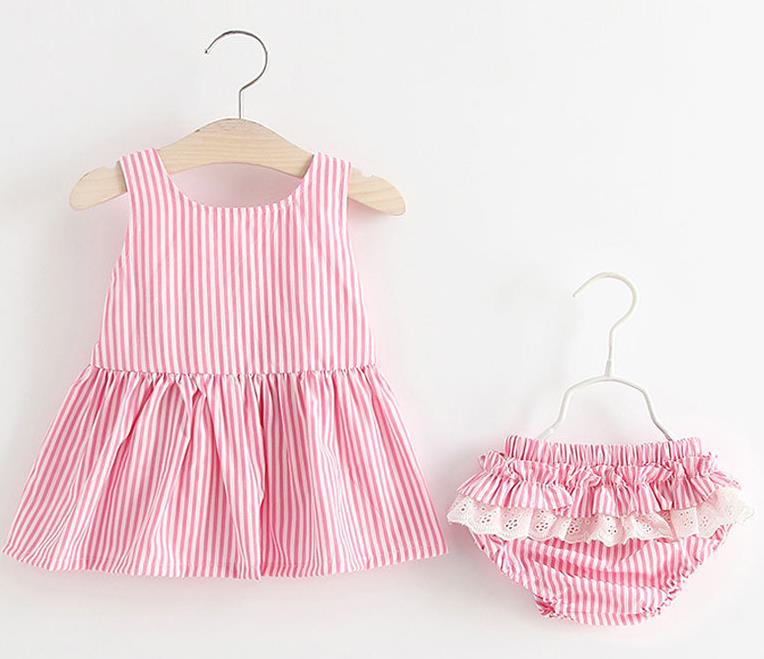 Baby Girl Striped Pattern Dress Combo Short Pants In Sets-0