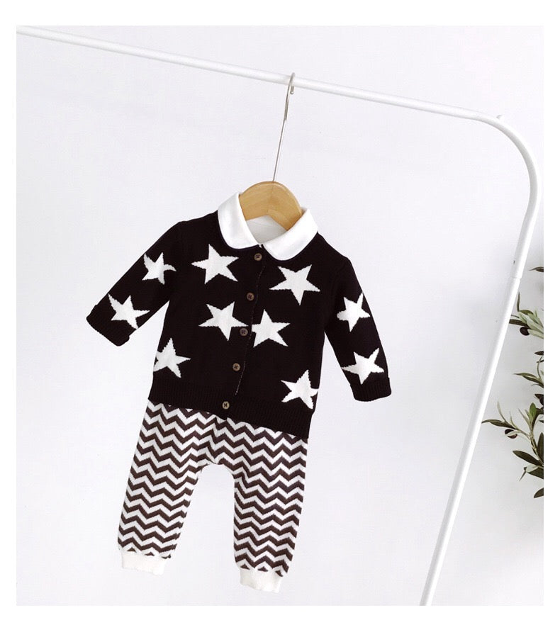 Baby Boy Star Pattern Single Breasted Design Long Sleeve Cardigan-0