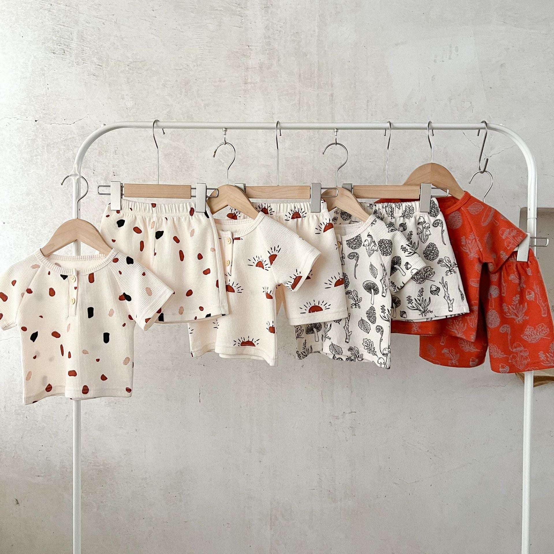 Baby Print Pattern Multi-Style Waffle Fabric Shorts Sets-0