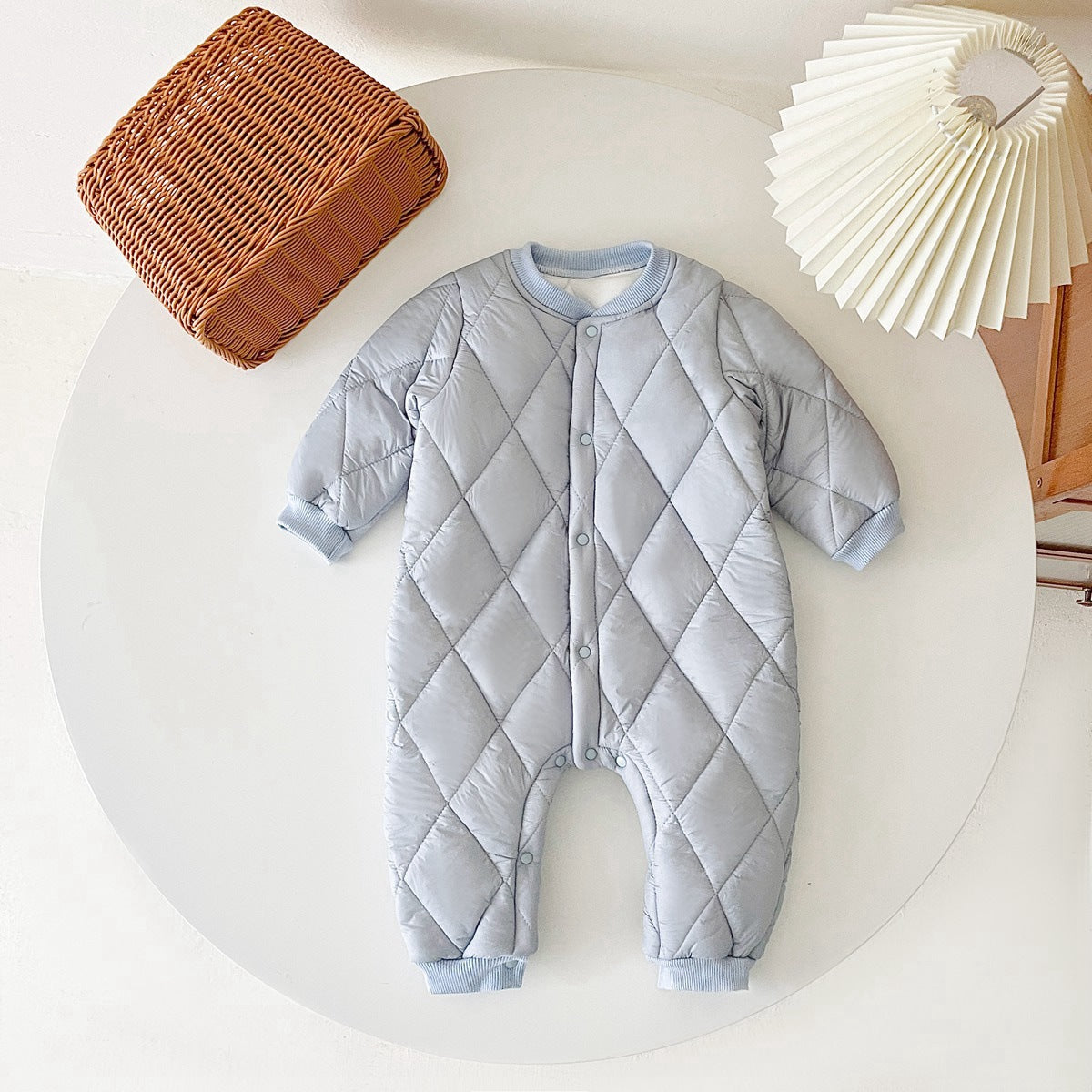 Baby Solid Color Quilted Long Sleeve Thickened Cotton Jumpsuit-1