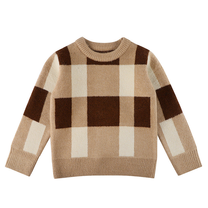 Baby Boy Plaid Graphic O-Neck Long Sleeves Western Classic Sweater-0