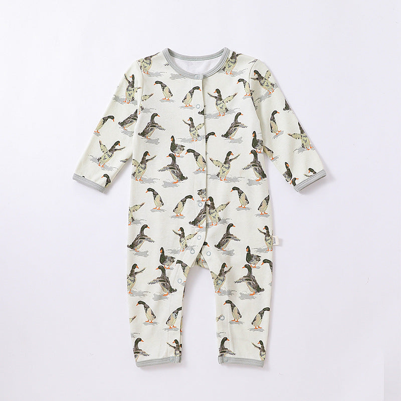 Baby Animal Print Pattern Full Button Design Cotton Romper-1