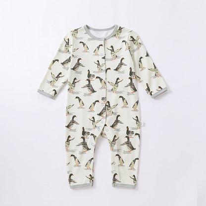 Baby Animal Print Pattern Full Button Design Cotton Romper-1